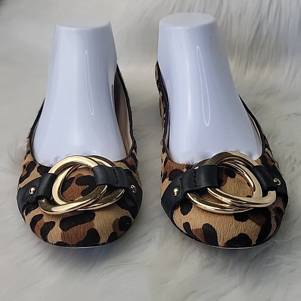 KARL LAGERFELD Liannes Leopard Animal Printed Calf Hair Embellished Ballet Flats